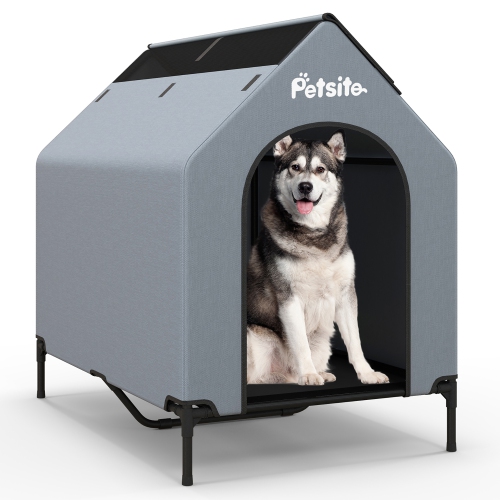 Gymax 43'' Elevated Dog House for Small Breeds Large Pet House w/ Ventilated Windows