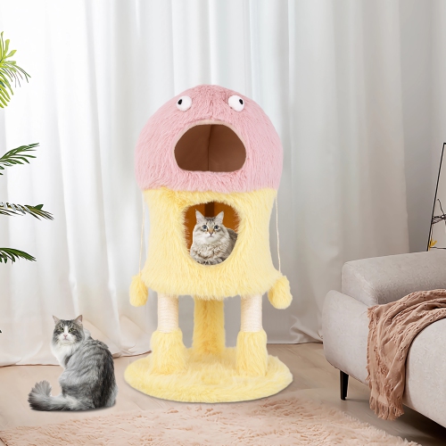 Gymax Monster-Themed Cat Tree w/ 2 Private Condos Long Plush Sisal Scratching Posts