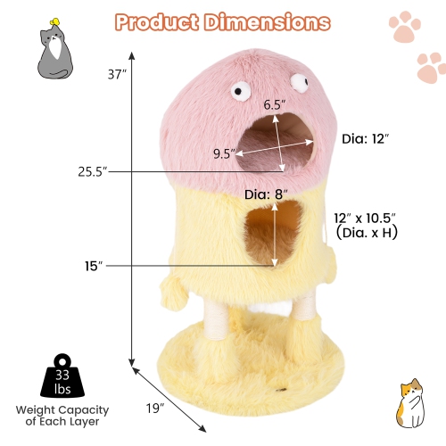 Gymax Monster-Themed Cat Tree w/ 2 Private Condos Long Plush Sisal Scratching Posts