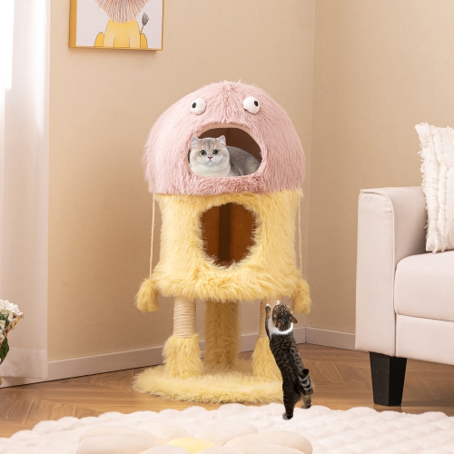Gymax Monster-Themed Cat Tree w/ 2 Private Condos Long Plush Sisal Scratching Posts