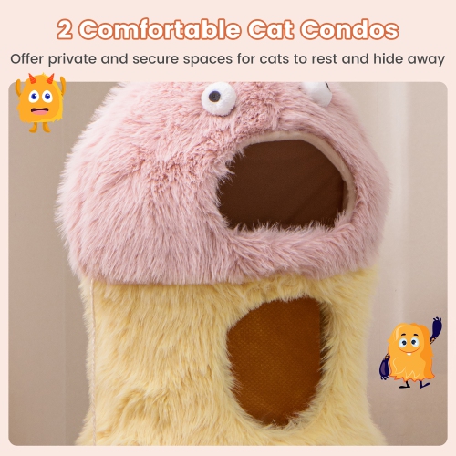 Gymax Monster-Themed Cat Tree w/ 2 Private Condos Long Plush Sisal Scratching Posts