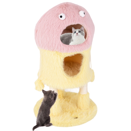Gymax Monster-Themed Cat Tree w/ 2 Private Condos Long Plush Sisal Scratching Posts
