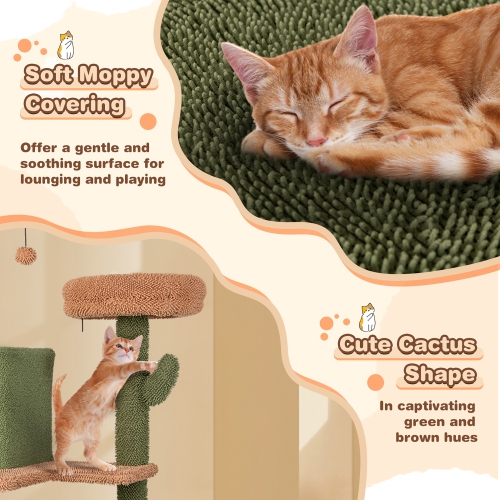 Gymax 63'' Cactus Cat Tree for Indoor Cats w/Sisal Scratching Posts & Ladder Basket Bed