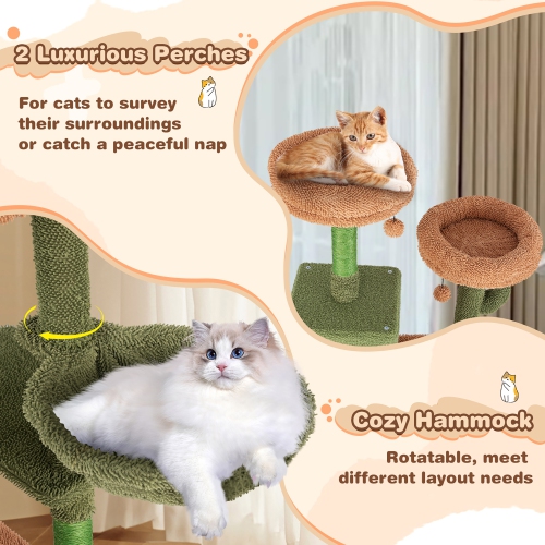 Gymax 63'' Cactus Cat Tree for Indoor Cats w/Sisal Scratching Posts & Ladder Basket Bed
