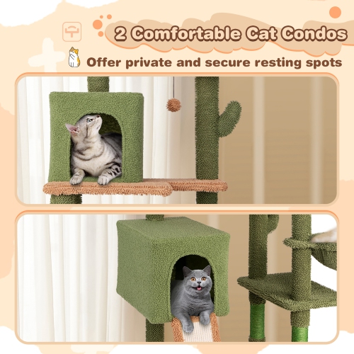Gymax 63'' Cactus Cat Tree for Indoor Cats w/Sisal Scratching Posts & Ladder Basket Bed