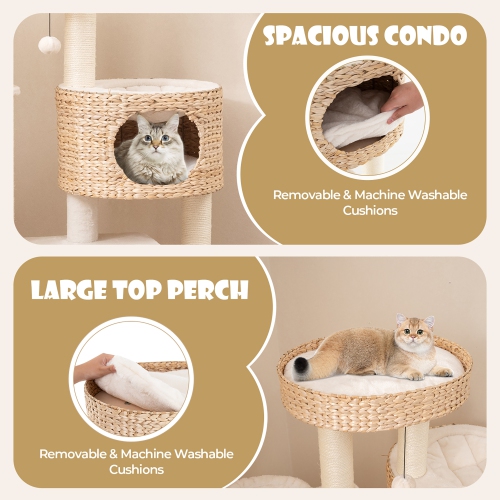Gymax Modern Cat Tower w/ Cattail Fluff Condo & Top Perch Sisal Scratching Posts