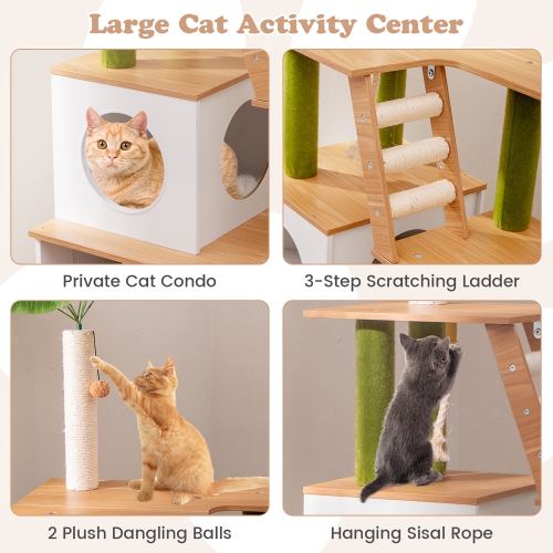Gymax All-in-One Cat Tree w/ Litter Box Enclosure Cat Tower Scratching Posts Ladder