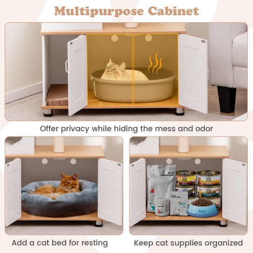 Gymax All-in-One Cat Tree w/ Litter Box Enclosure Cat Tower Scratching Posts Ladder