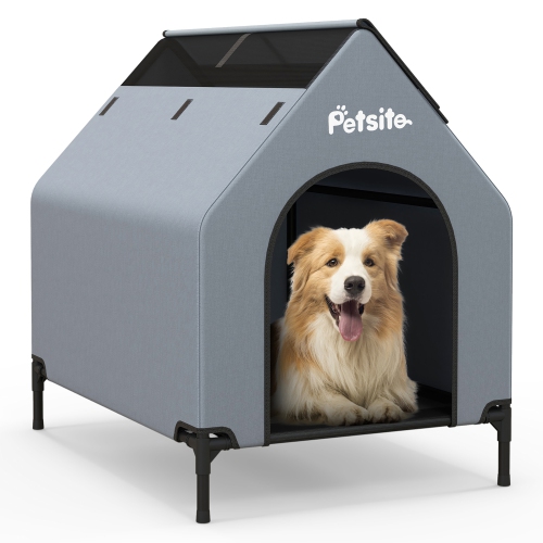 Gymax 36'' Elevated Dog House for Small Breeds Large Pet House w/ Ventilated Windows