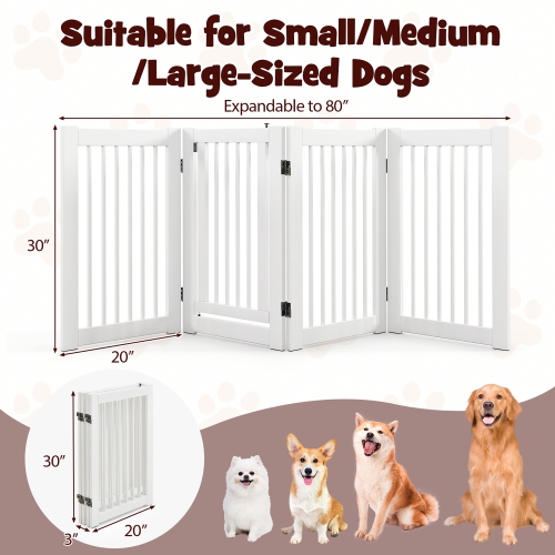 Gymax 30'' Configurable Folding Free Standing 4 Panel Wood Pet Dog Safety Fence w/ Gate