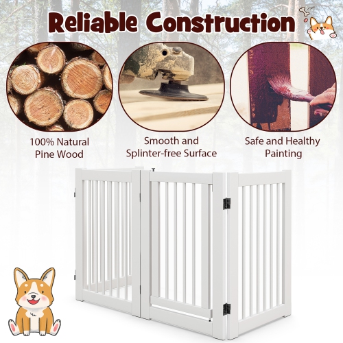 Gymax 30'' Configurable Folding Free Standing 4 Panel Wood Pet Dog Safety Fence w/ Gate