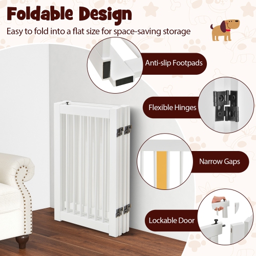 Gymax 30'' Configurable Folding Free Standing 4 Panel Wood Pet Dog Safety Fence w/ Gate
