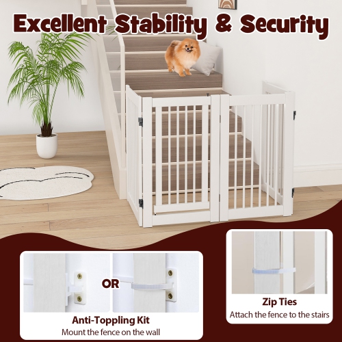 Gymax 30'' Configurable Folding Free Standing 4 Panel Wood Pet Dog Safety Fence w/ Gate