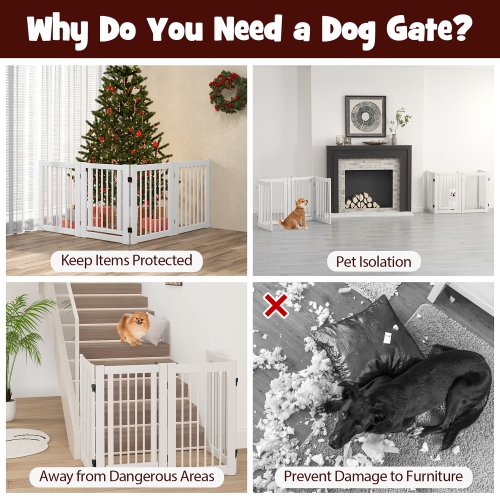 Gymax 30'' Configurable Folding Free Standing 4 Panel Wood Pet Dog Safety Fence w/ Gate