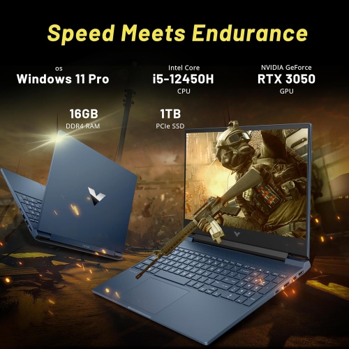 HP Victus 15.6" 144Hz FHD Gaming Laptop, Intel i5-12450H, 1TB PCIe SSD, 16GB RAM, Backlit Keyboard, NVIDIA GeForce RTX 3050, Win 11 Pro, Blue, 256GB