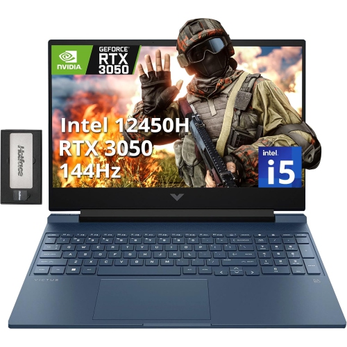 HP Victus 15.6" 144Hz FHD Gaming Laptop, Intel i5-12450H, 512GB PCIe SSD, 16GB RAM, Backlit Keyboard, NVIDIA GeForce RTX 3050, Win 11 Pro, Blue,