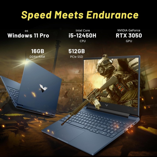 HP Victus 15.6" 144Hz FHD Gaming Laptop, Intel i5-12450H, 512GB PCIe SSD, 16GB RAM, Backlit Keyboard, NVIDIA GeForce RTX 3050, Win 11 Pro, Blue,