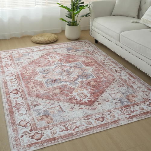 NIERBO  9' X 12' Vintage Floor Rugs Indoor Wool Rug Floral Print Carpet Foldable Accent Rug Farmhouse Non-Slip Dining Room Living Room Office Bricked