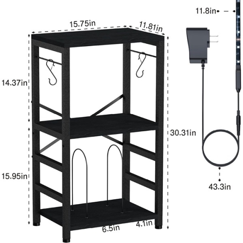 Image 1 de 5.. YAKANJ – Table de bout avec éclairage DEL 76,71&nbsp;cm, 29,97 x 39,88 po, noir moderne