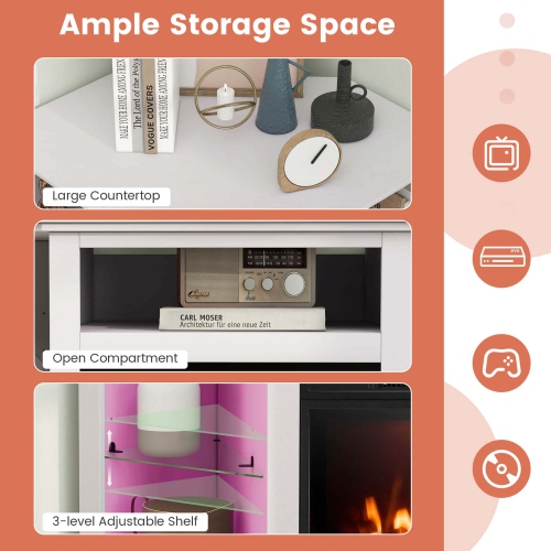 Meuble avec foyer de Costway pour téléviseur de 50 po ou moins avec éclairage DEL et foyer électrique de 18 po