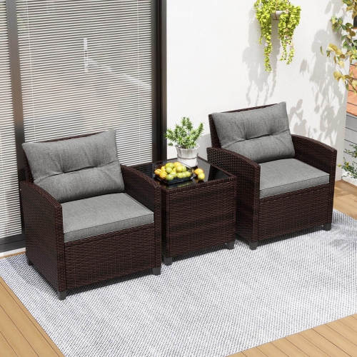 Costway 3PCS Patio Rattan Furniture Set Cushioned Conversation Set Sofa