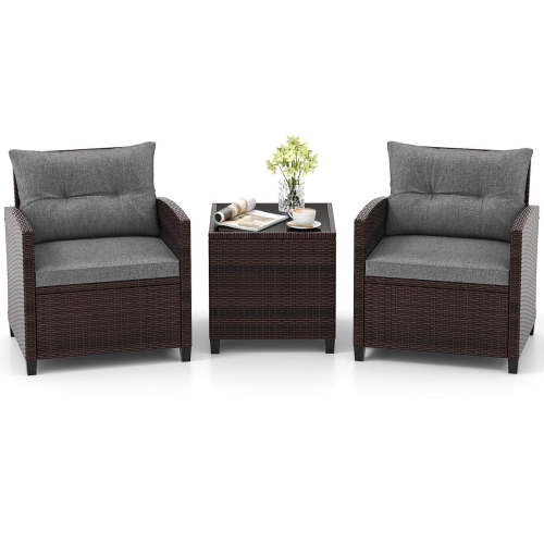 Costway 3PCS Patio Rattan Furniture Set Cushioned Conversation Set Sofa