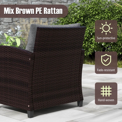 Costway 3PCS Patio Rattan Furniture Set Cushioned Conversation Set Sofa