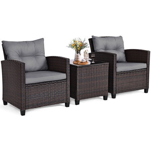 Costway 3PCS Patio Rattan Furniture Set Cushioned Conversation Set Sofa
