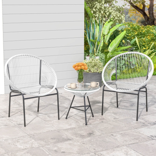 Costway 3PCS Patio Acapulco Furniture Bistro Set Plastic Rope Glass Table