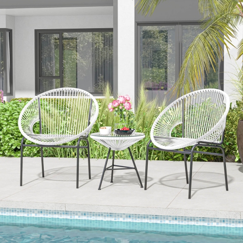 Costway 3PCS Patio Acapulco Furniture Bistro Set Plastic Rope Glass Table