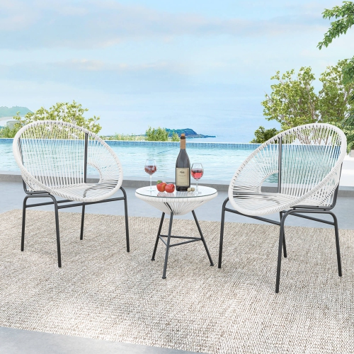 Costway 3PCS Patio Acapulco Furniture Bistro Set Plastic Rope Glass Table