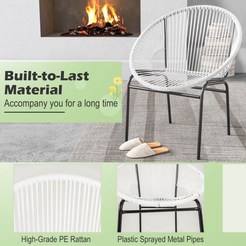 Costway 3PCS Patio Acapulco Furniture Bistro Set Plastic Rope Glass Table