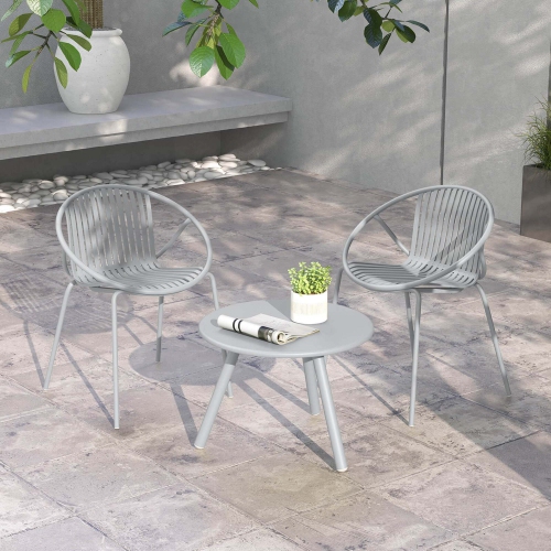 COSTWAY  3 Pieces Bistro Set All Weather Pp Patio Conversation Set With Round Coffee Table