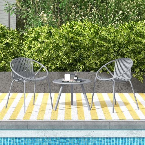 Costway 3 Pieces Bistro Set All Weather PP Patio Conversation Set with Round Coffee table