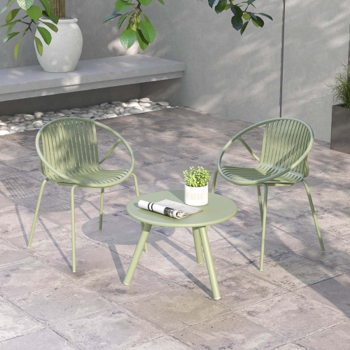 Costway 3 Pieces Bistro Set All Weather PP Patio Conversation Set with Round Coffee table