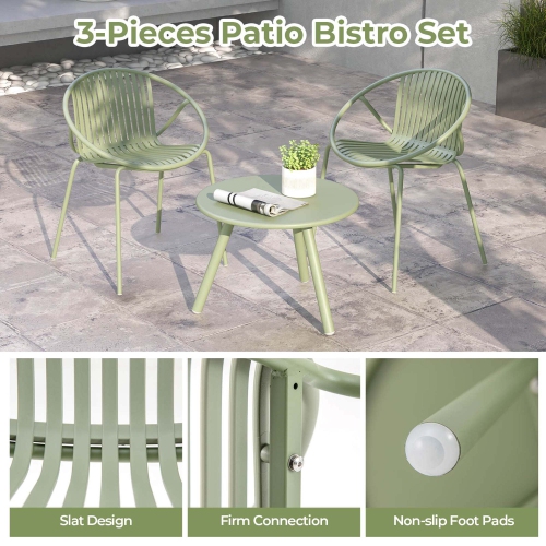 Costway 3 Pieces Bistro Set All Weather PP Patio Conversation Set with Round Coffee table