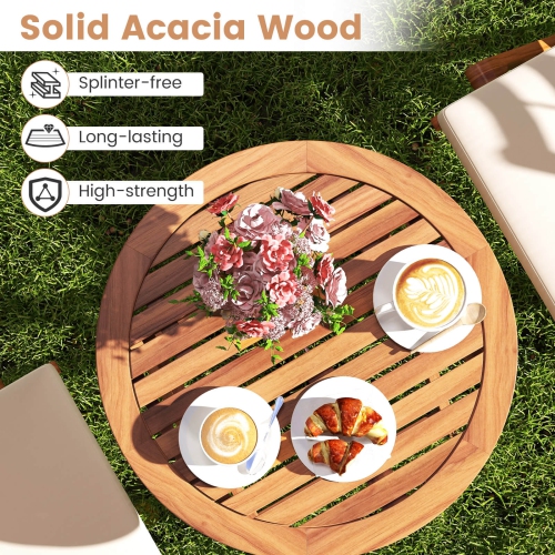 Costway 3 PCS Acacia Wood Patio Bistro Set Folding Outdoor Table and Chairs with Cushions