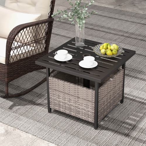 Costway Rattan Wicker Steel Side Table Outdoor Furniture Deck Garden Patio Pool