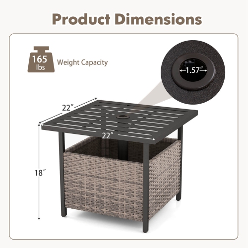 Costway Rattan Wicker Steel Side Table Outdoor Furniture Deck Garden Patio Pool