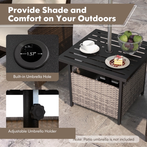 Costway Rattan Wicker Steel Side Table Outdoor Furniture Deck Garden Patio Pool