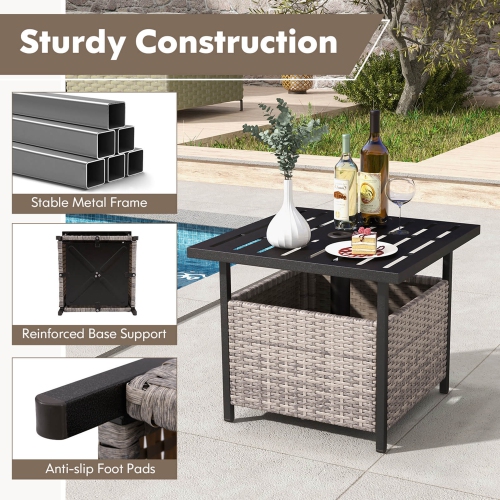 Costway Rattan Wicker Steel Side Table Outdoor Furniture Deck Garden Patio Pool