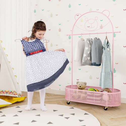Costway Kid Clothes Rack with 3 Adjustable Heights Home Freestanding Clothes Rack