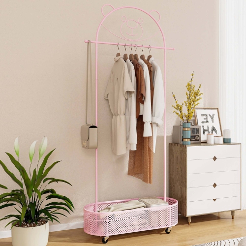 Costway Kid Clothes Rack with 3 Adjustable Heights Home Freestanding Clothes Rack
