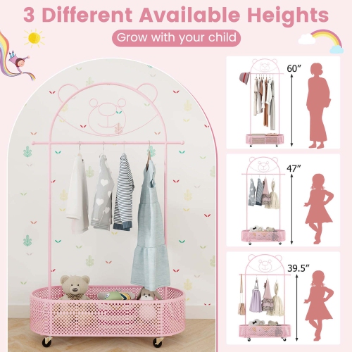 Costway Kid Clothes Rack with 3 Adjustable Heights Home Freestanding Clothes Rack