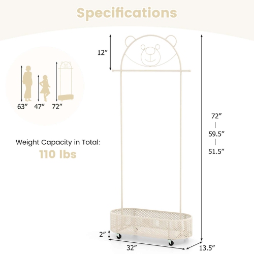 Costway Kid Clothes Rack with 3 Adjustable Heights Home Freestanding Clothes Rack