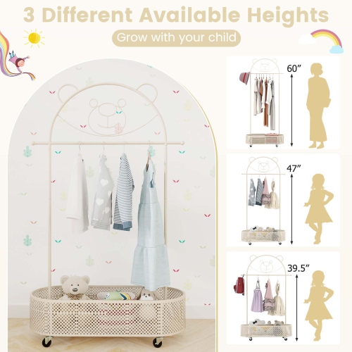 Costway Kid Clothes Rack with 3 Adjustable Heights Home Freestanding Clothes Rack