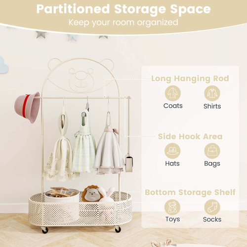 Costway Kid Clothes Rack with 3 Adjustable Heights Home Freestanding Clothes Rack