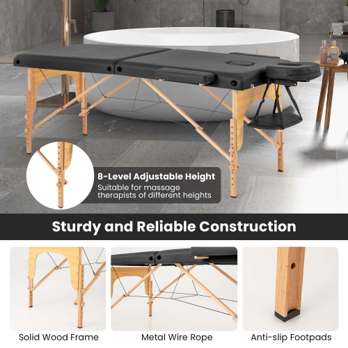 Lit de massage portatif et pliable 84 po salon Spa soins du visage avec sac de transport de Costway