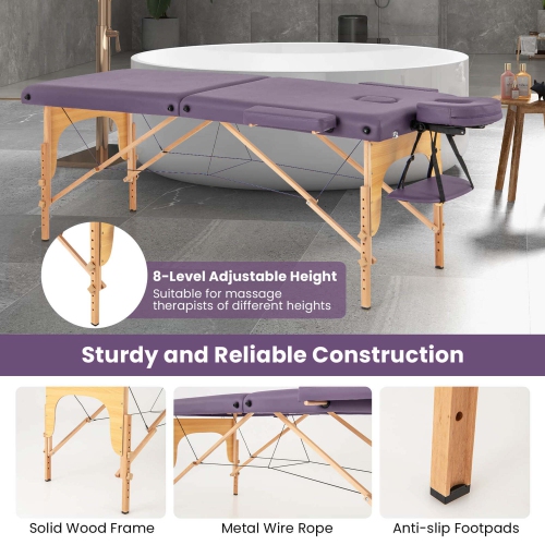 Costway 84" Portable & Foldable Massage Salon Spa Facial Care Tattoo Bed with Carrying Bag