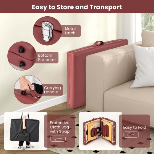 Costway 84" Portable & Foldable Massage Salon Spa Facial Care Tattoo Bed with Carrying Bag